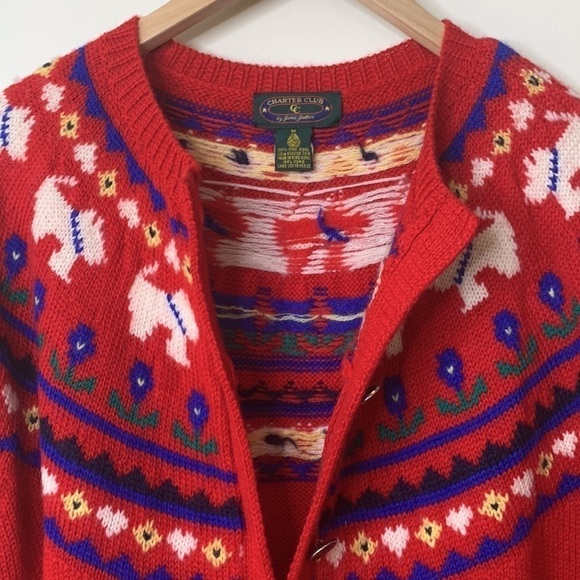 Charter Club Jane Justin Vintage 100% Wool Scottie Dog Knit Button Cardigan M - Picture 12 of 17